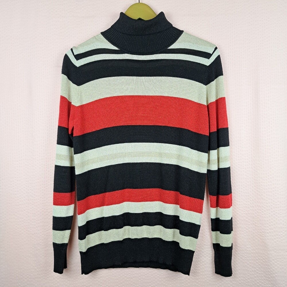NEW Joseph A Women Sweater Pullover Striped Golden Glitters Size L Rayon Blend